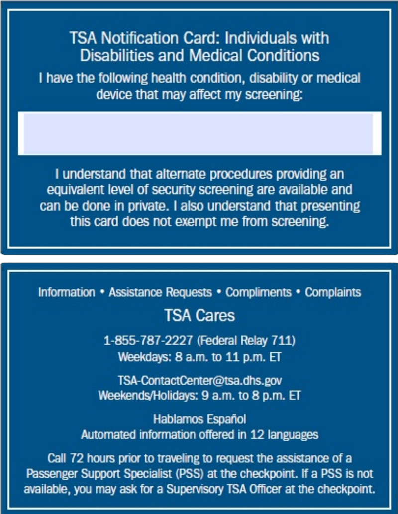 tsa cares cards Charlotte County Ostomy Support Group